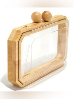 Clear Acrylic Clutch with Natural Wood Frame - Unbranded